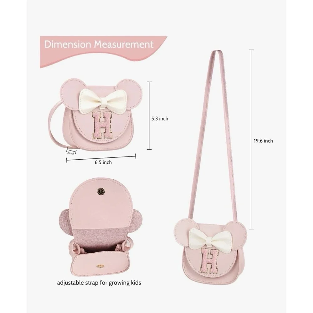 Toddler Purse Gifts for Girl Kids Little Initial Mouse Ears Bow Crossbody Bag [L